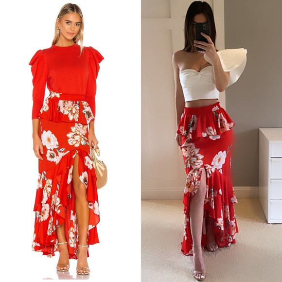 Misa Los Angeles Lucia Maxi Skirt in Red Floral Print - Picture 1 of 6